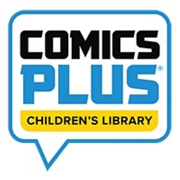 Speech Bubble with the words Comics Plus Children Library inside