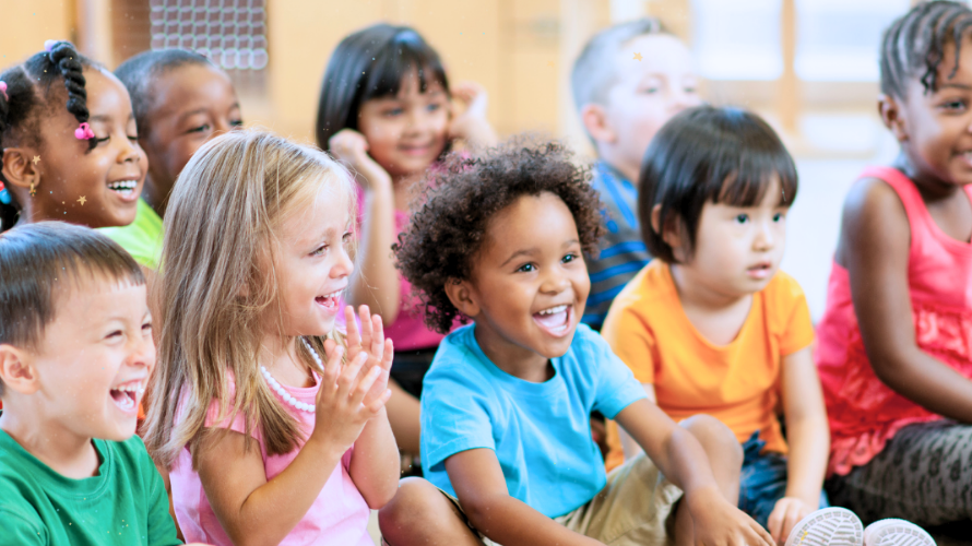 preschoolers sitting and laughing at storytime