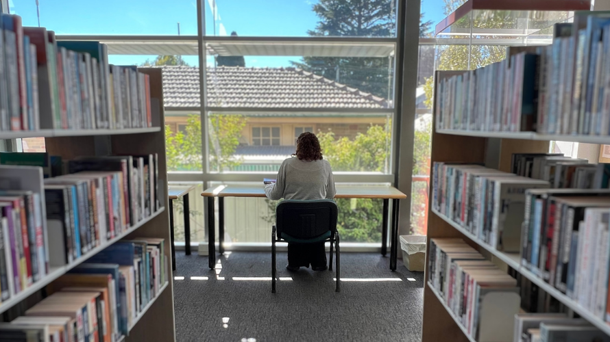 S girl studying in Bowral Library by the window