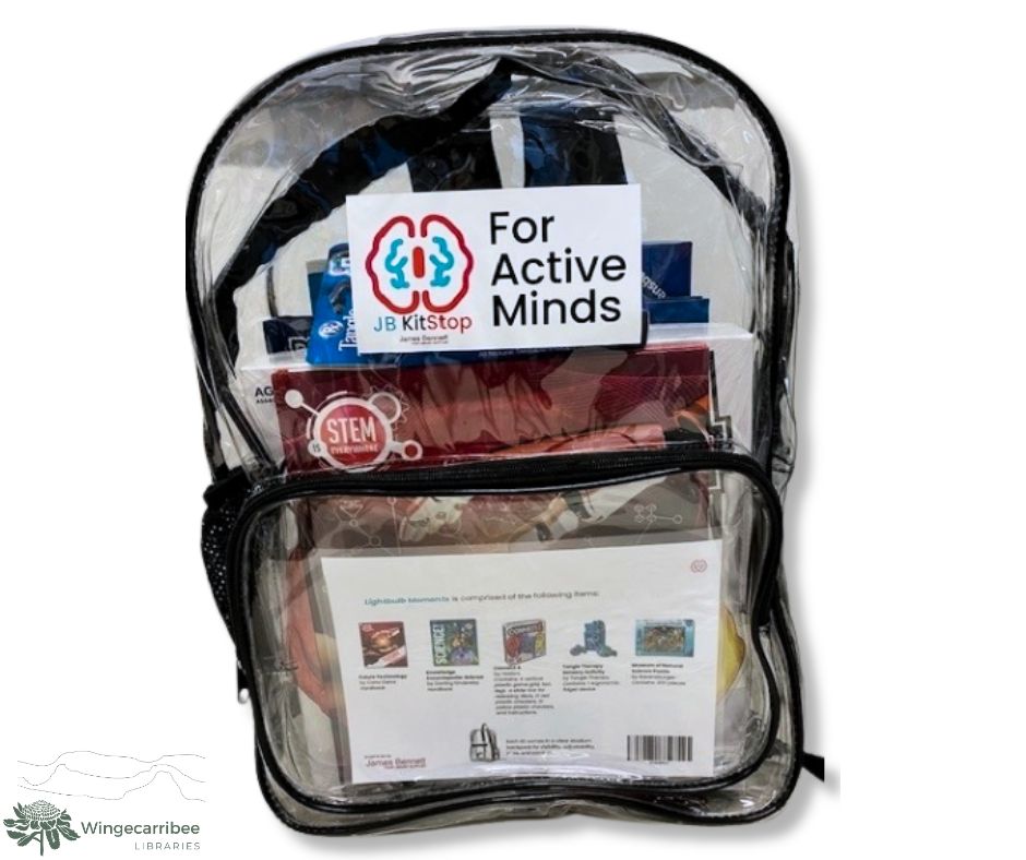 Lightbulb Moments Active Mind Kit in a clear plastic backpack.